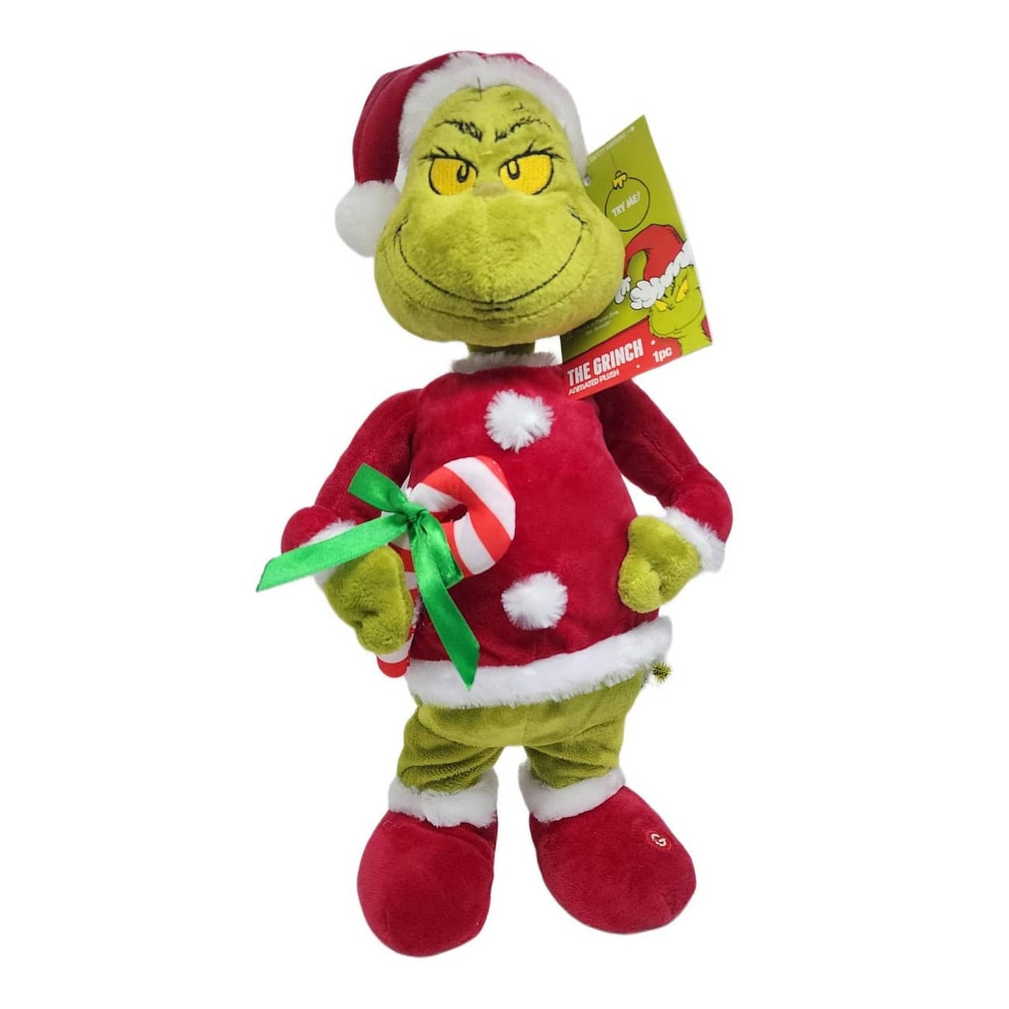 Cotton Candy - Xmas Dr. Seuss Animated Shuffle Grinch In Santa Suit With Candy Cane 36cm
