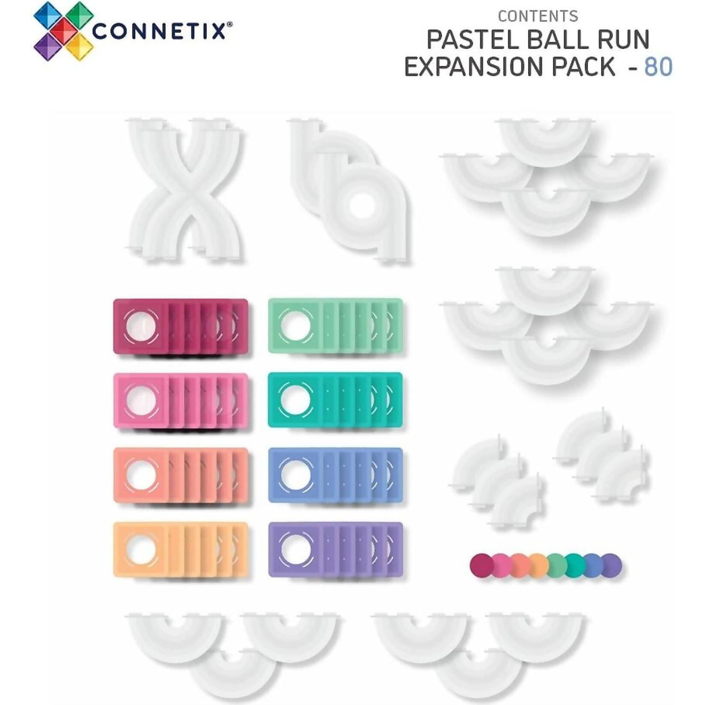 Connetix - Magnetic Tiles Pastel Ball Run Expansion Pack 80pc