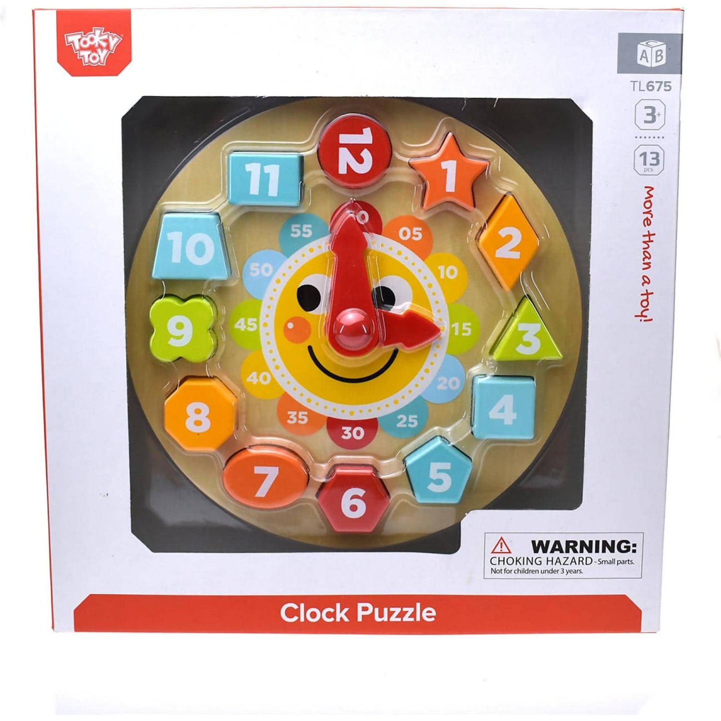 Tooky Toy - Wooden Learning Clock Puzzle – Interactive Time Teaching Toy