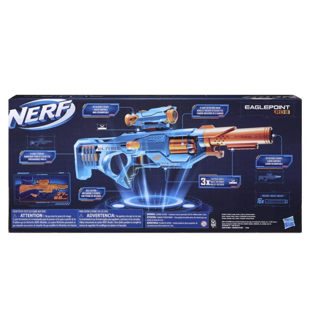 Nerf Elite 2.0 Eaglepoint Rd-8 Blaster - 8-dart Drum Detachable Scope And Barrel 16 Nerf Darts Bolt Action Hasbro