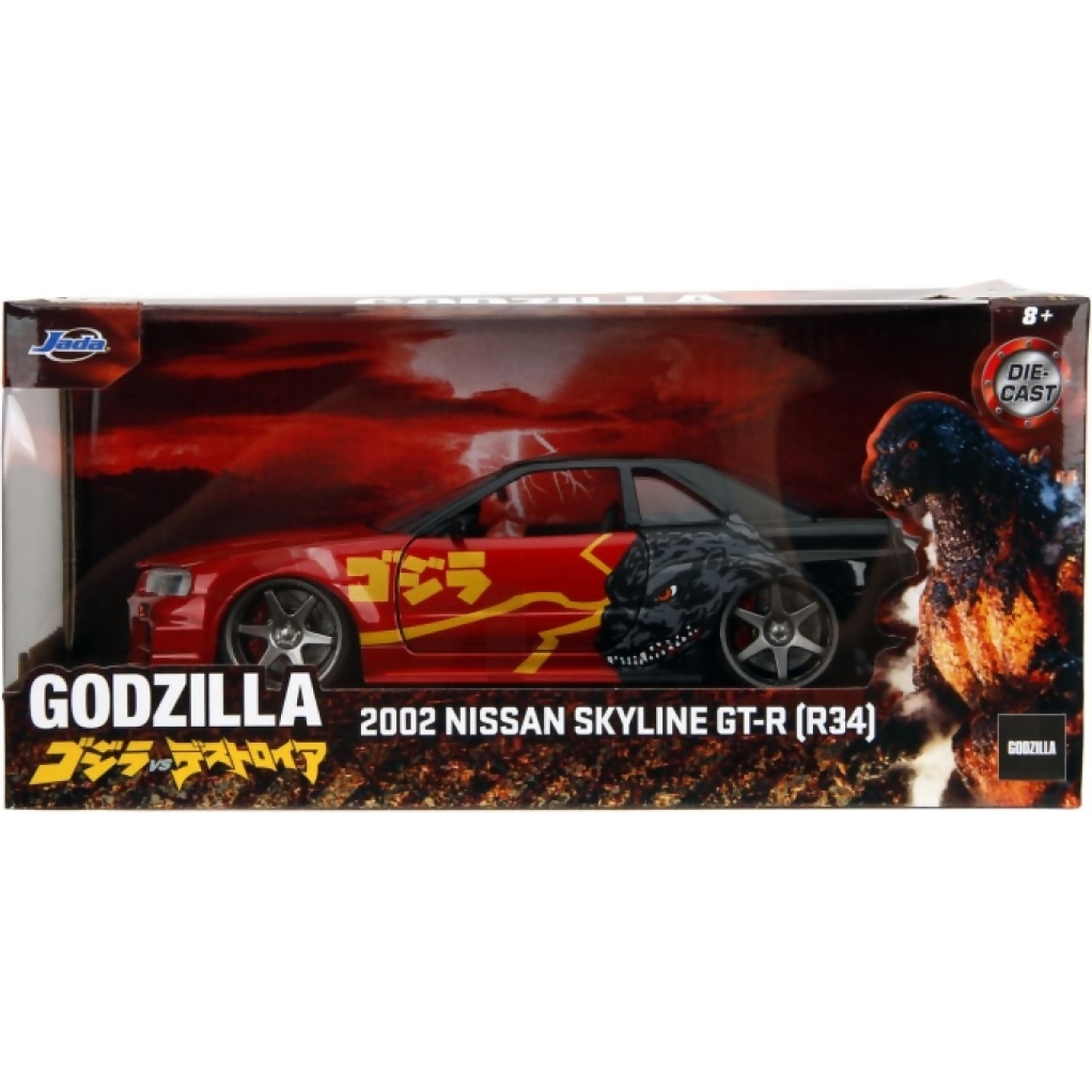 Jada Toys - Godzilla 2002 Nissan Skyline GT-R (R34) 1:24 Scale Diecast Vehicle