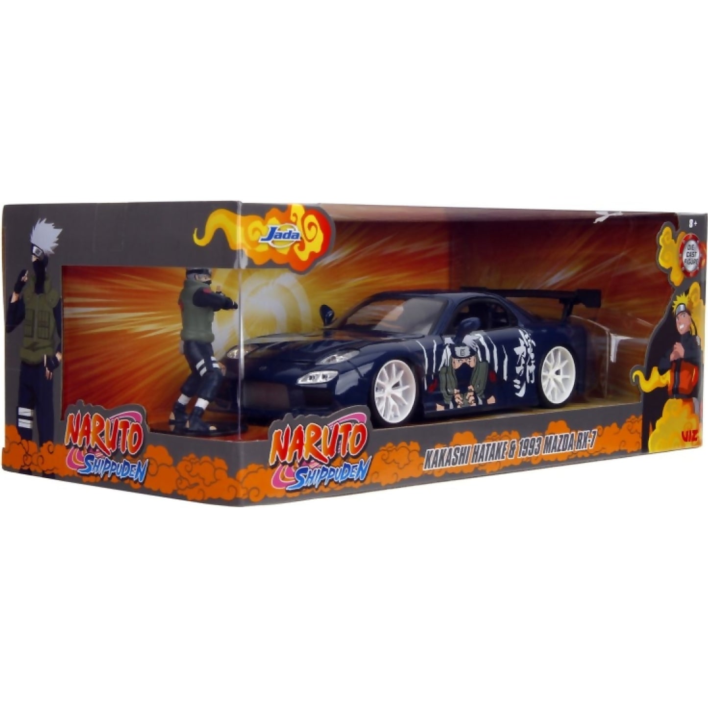 Jada Toys - 1993 Mazda RX-7 V2 with Naruto Shippuden Artwork & Kakashi Hatake Figure 1:24 Scale Diecast Vehicle & Figure Set