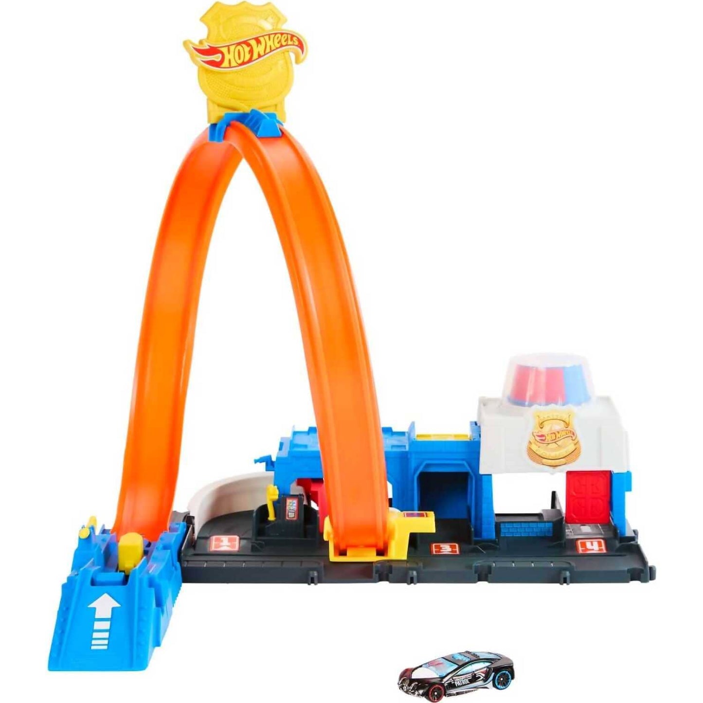 Hot Wheels - City Super Police Station Playset With 1:64 Scale Police Toy Car & Adjustable Track Loop