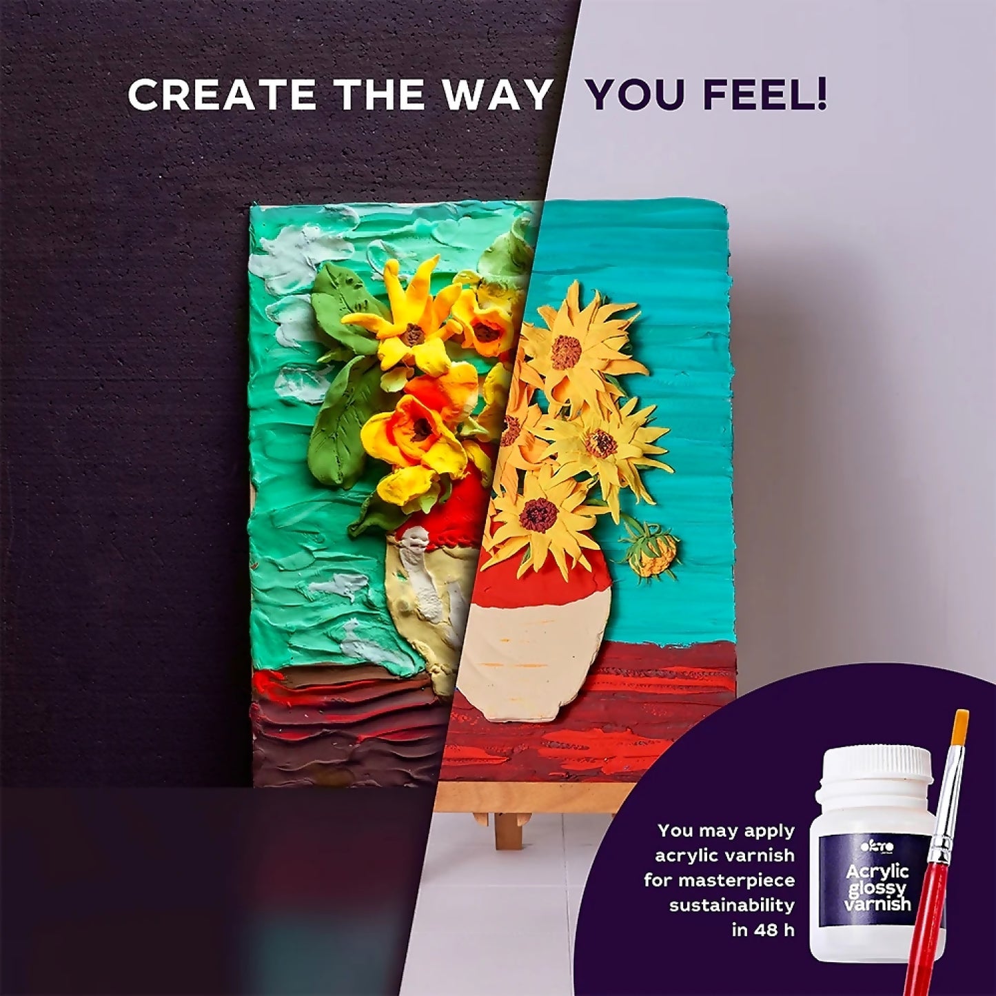 OKTO Sensory Art - DIY 3D Painting Creative Set Sunflowers 30cm x 40cm