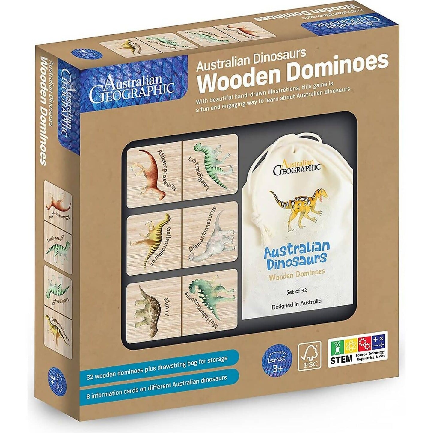 Australian Geographic - Australian Dinosaurs Wooden Dominoes Game