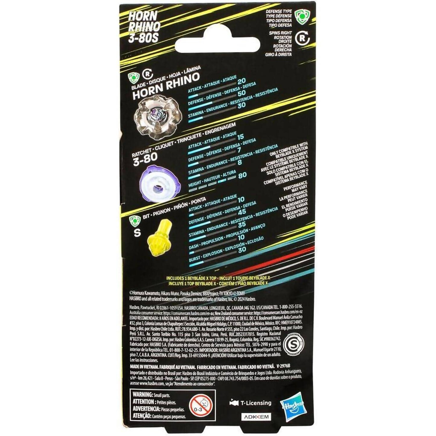 Beyblade X - Horn Rhino 3-80S Booster Pack Set With Defense Type Top