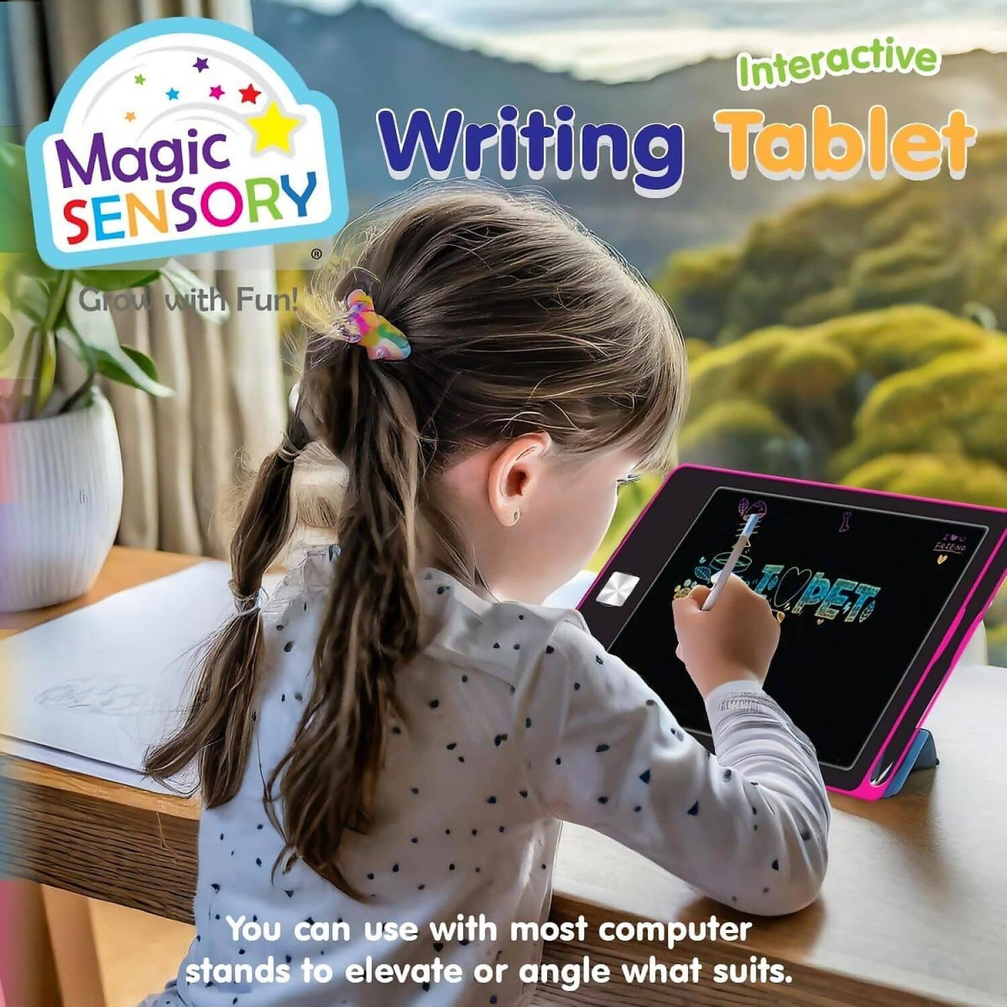 Magic Sensory - Pink LCD Writing Tablet for Kids 8.5inch Drawing Tablet for Writing Drawing Doodling and Learning