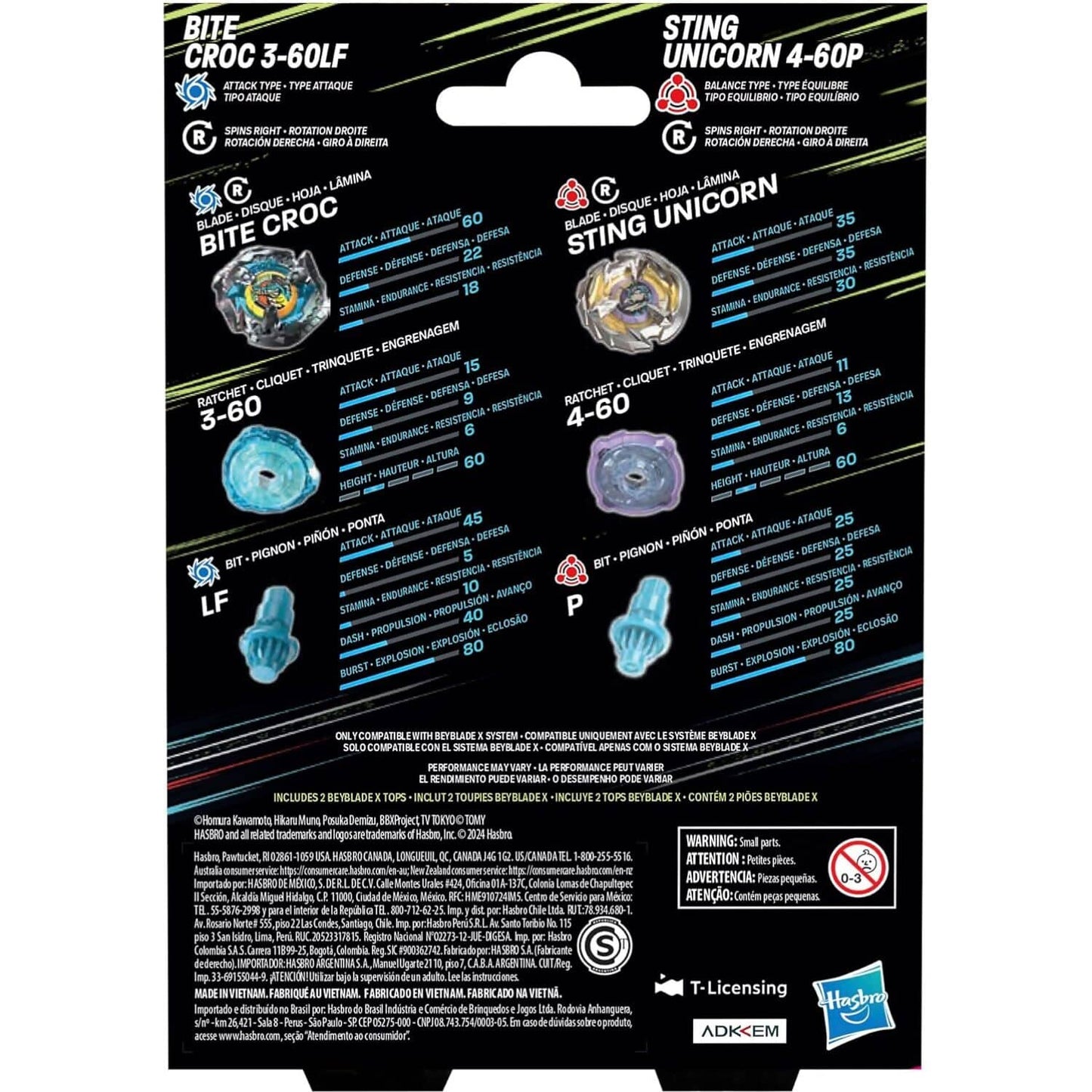 Beyblade X - Bite Croc 3-60LF and Sting Unicorn 4-60P Top Dual Pack Set
