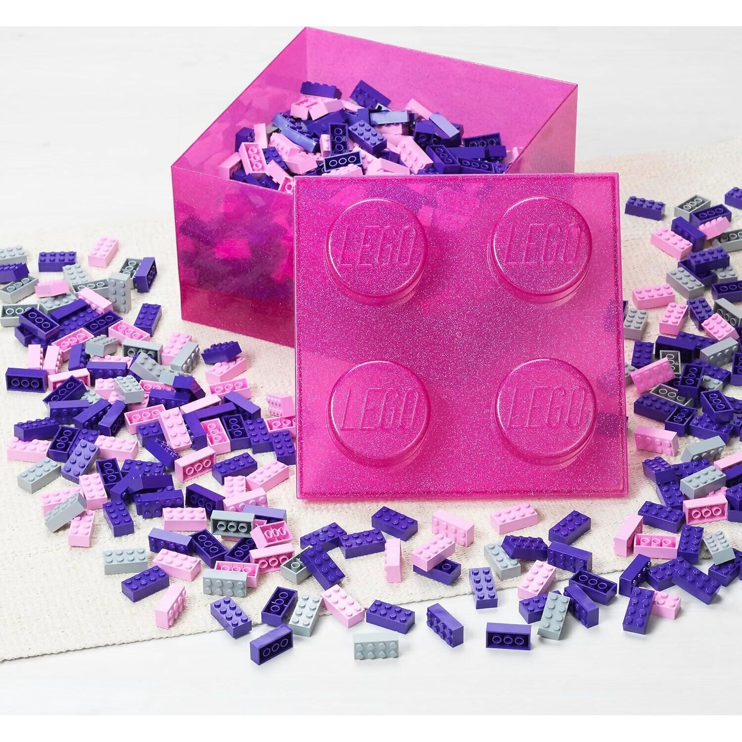 LEGO Storage Brick 4 Studs Top Lid Translucent Glitter Pink - Room Copenhagen
