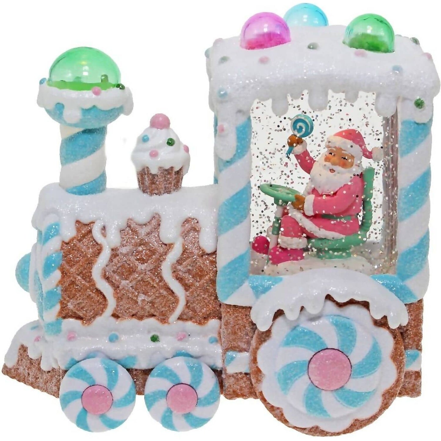 Cotton Candy - Xmas Gingerbread Candy Train LED Lantern with Glitter Motion 19cm x 18cm x 12cm - Christmas