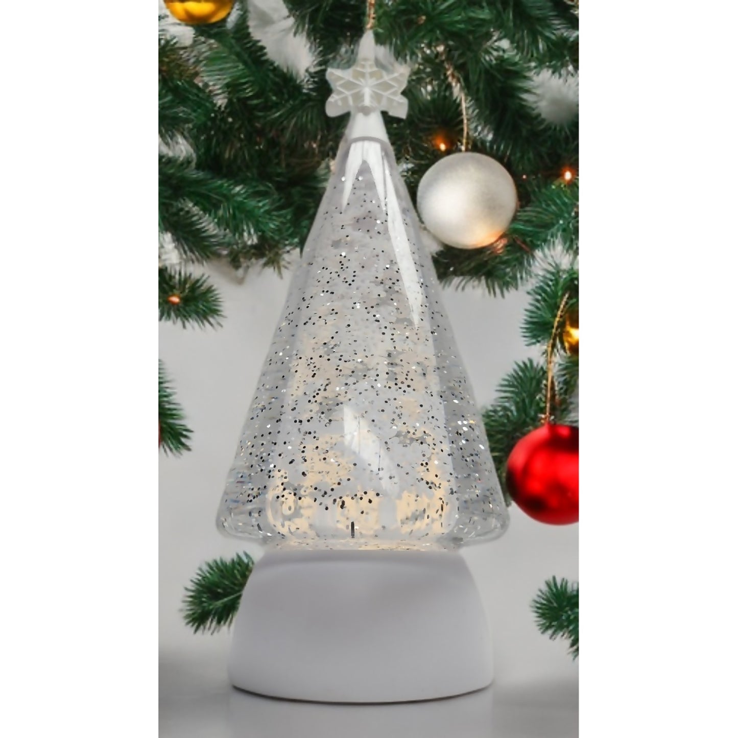 Cotton Candy - Rotating Christmas Tree White 30cm LED Lantern with Glitter Motion - Xmas