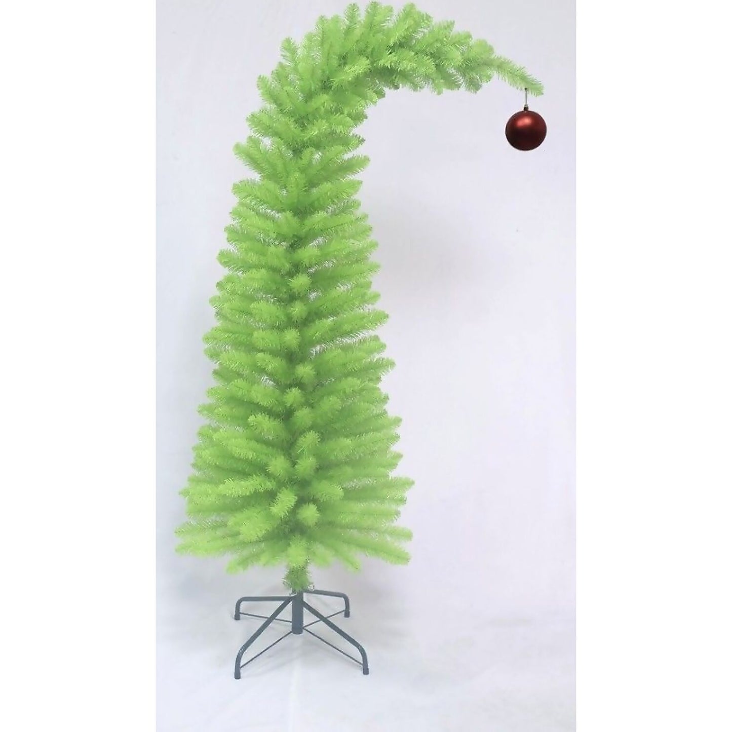 Cotton Candy - Xmas 180cm Bent Over Green Grinch Christmas Tree with Red Bauble