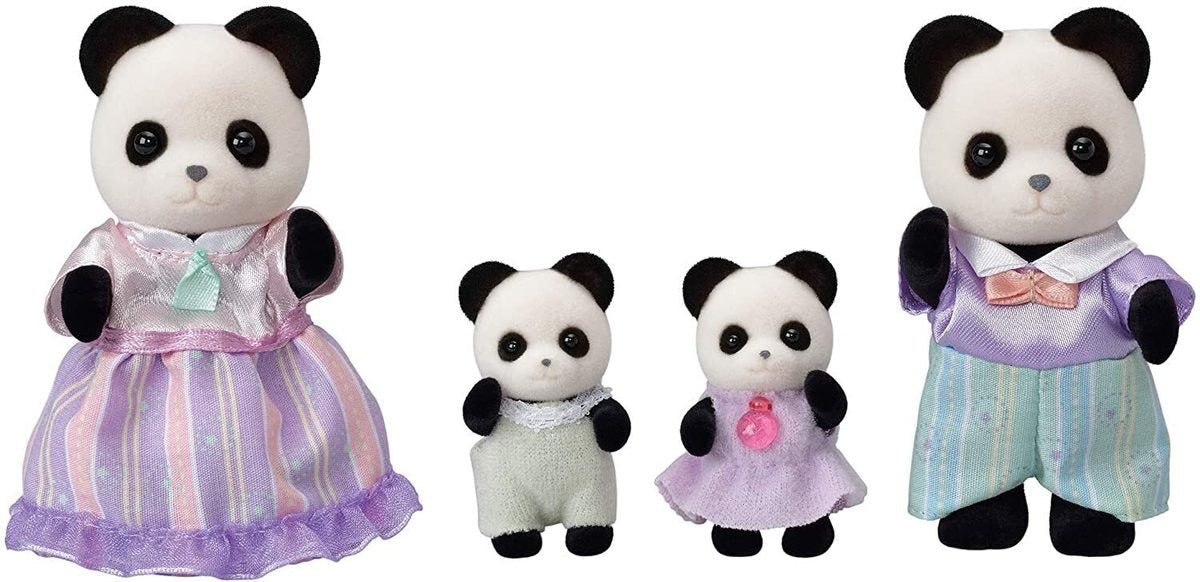 Sylvanian Families - Pookie Panda Family – 4-Piece Posable Collectible Figure Set With Removable Clothing