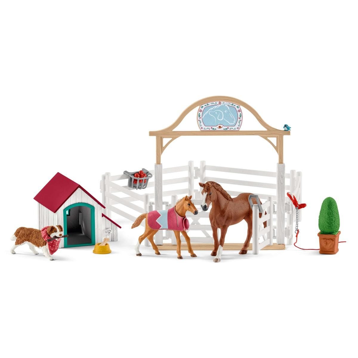 Schleich - Horse Club Hannahs Guest Horses With Ruby The Dog  Animal Playset