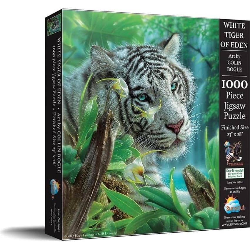 Sunsout - White Tiger Of Eden By Colin Bogle - Jigsaw Puzzle 1000 Pieces