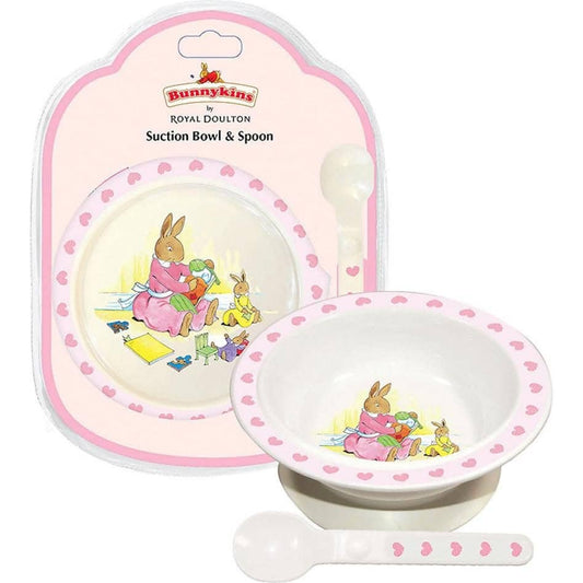 University Games - Bunnykins Suction Bowl & Spoon - Sweethearts Design Pink By Royal Doulton