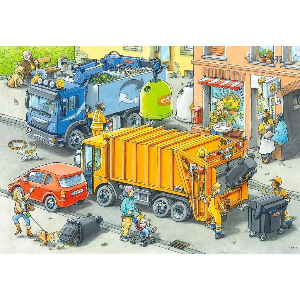 Ravensburger - Working Trucks Garbage Truck And Tow Truck Jigsaw Puzzle 2x24 Pieces