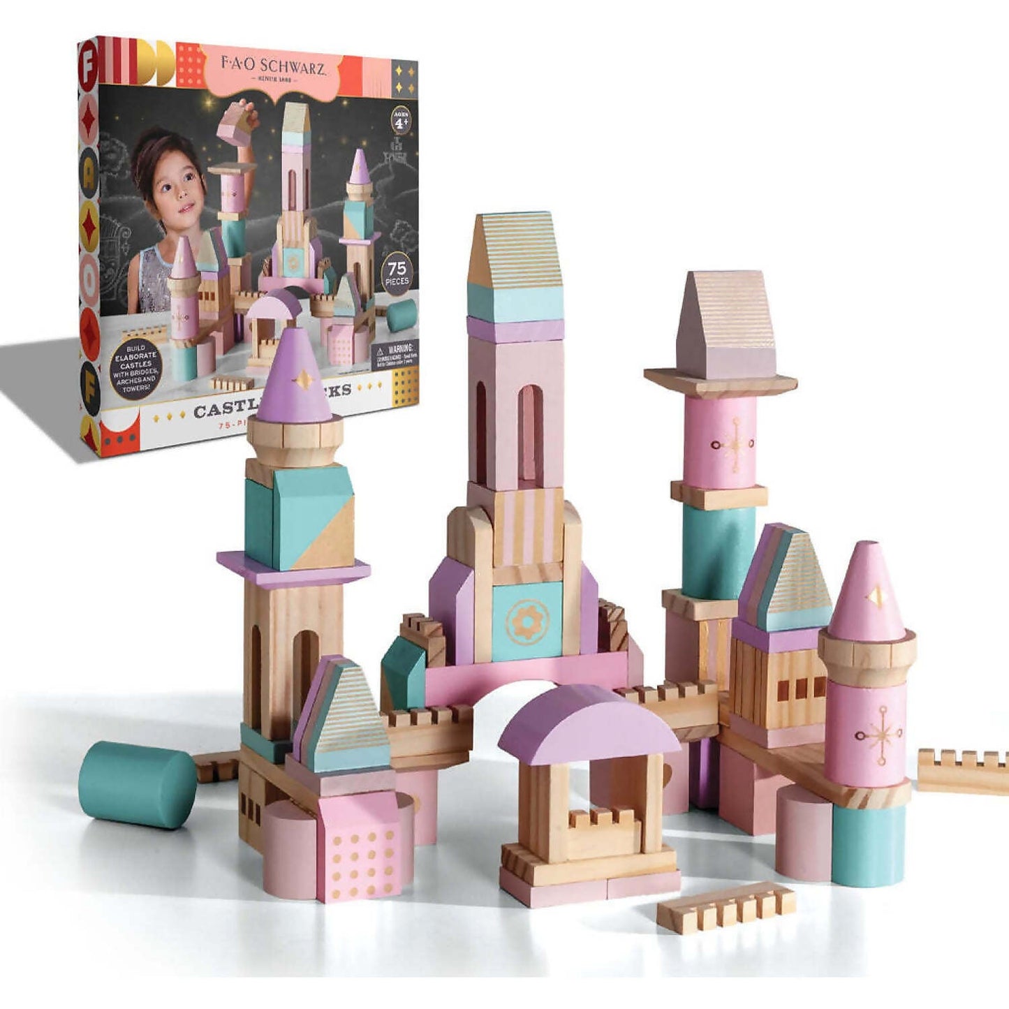F.A.O Schwarz - Wood Castle 75 Blocks Pink