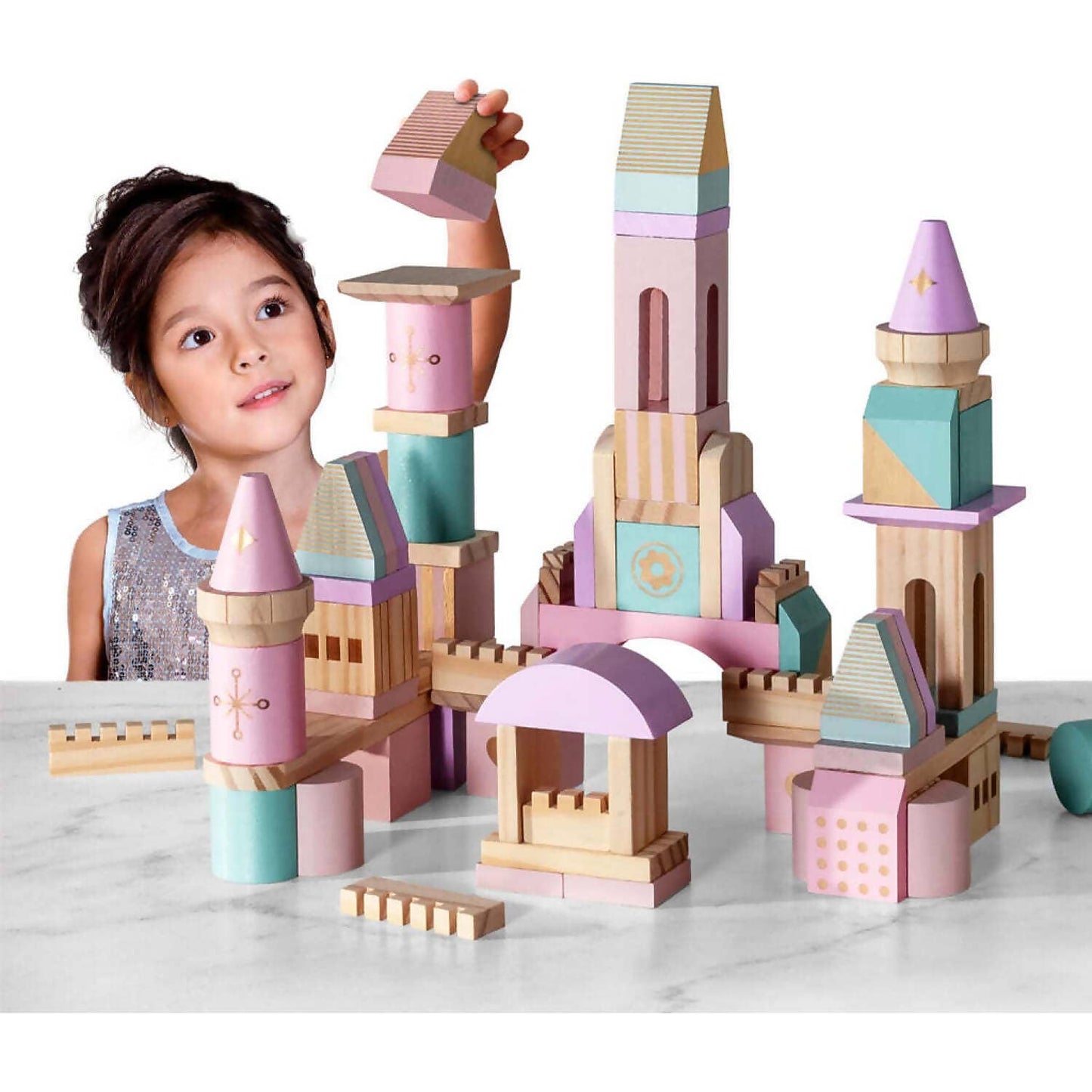 F.A.O Schwarz - Wood Castle 75 Blocks Pink