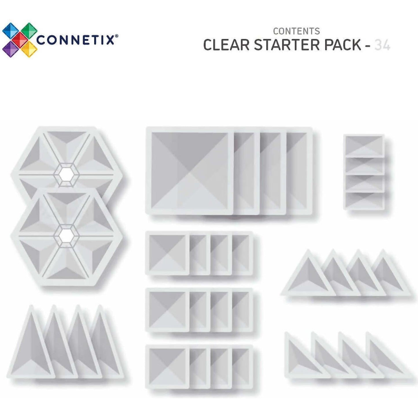 Connetix - Magnetic Tiles Clear Pack 34pc