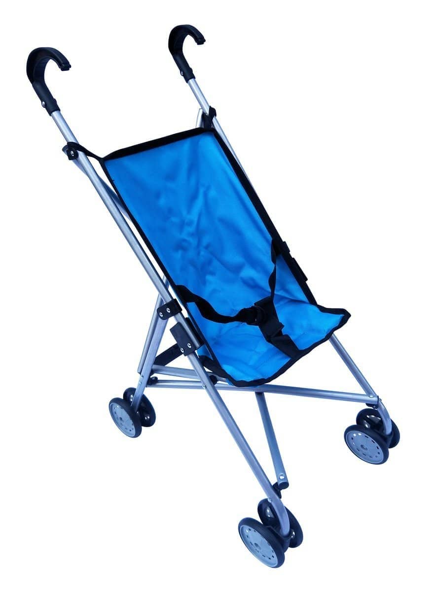 Playworld - Blue Doll Umbrella Stroller - Lightweight Foldable Pram For Pretend Play