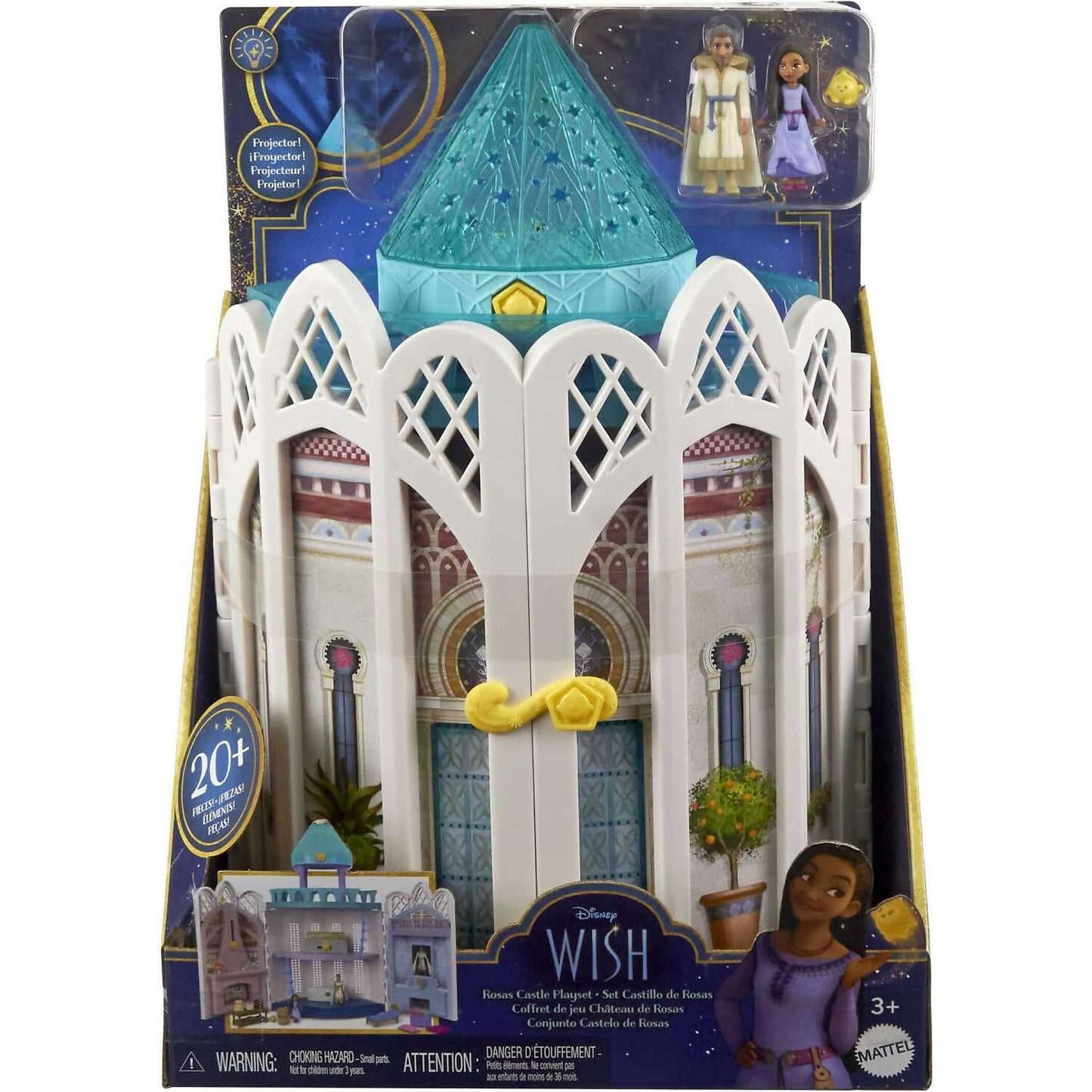 Disney Wish - Rosas Castle Dollhouse Playset With 2 Posable Mini Dolls Star Figure 20 Accessories Light-up Projection Dome & More - Mattel