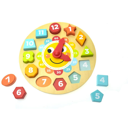 Tooky Toy - Wooden Learning Clock Puzzle – Interactive Time Teaching Toy