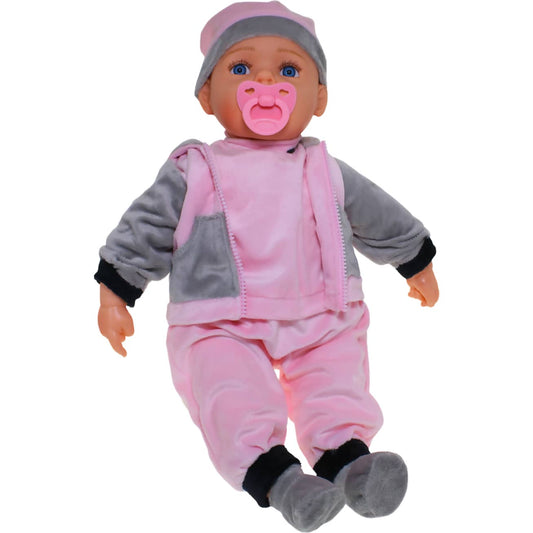 Cotton Candy - Baby Doll Chloe With Dummy - Pink/grey Outfit