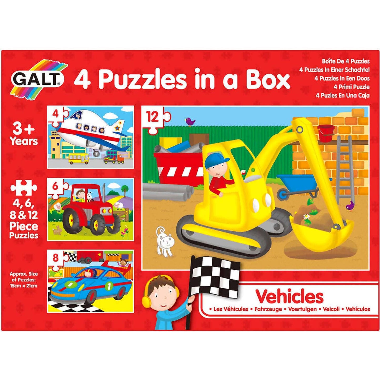 GALT - 4 Puzzles In A Box - Vehicles - 4 Different Puzzles - 2 Pieces Each