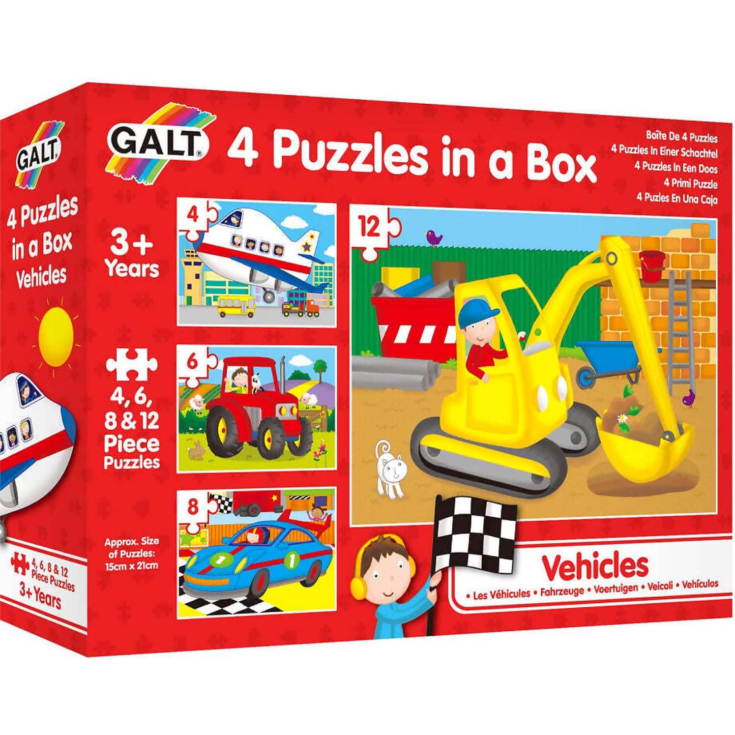 GALT - 4 Puzzles In A Box - Vehicles - 4 Different Puzzles - 2 Pieces Each