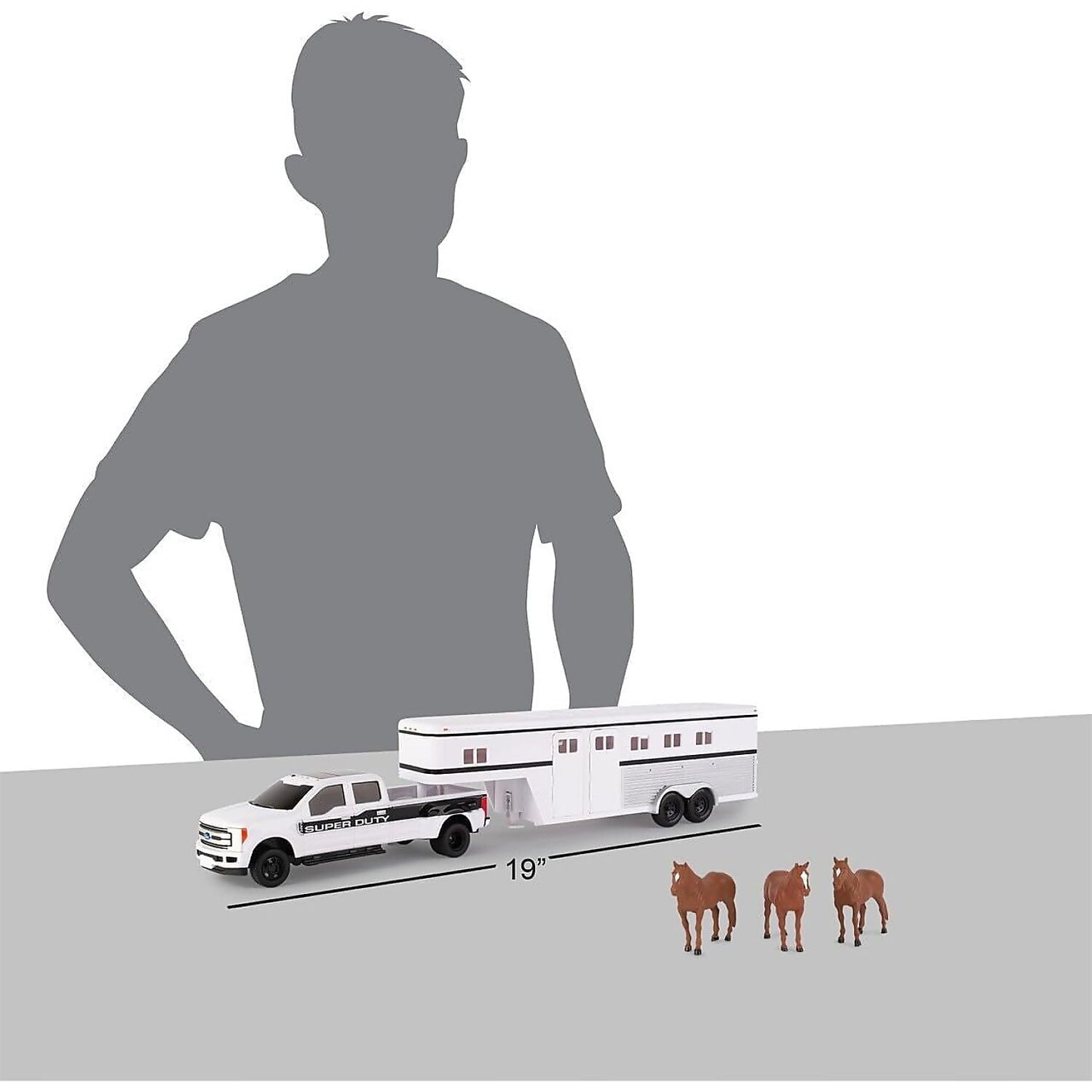 TOMY - Big Roads Ford F-350 Pickup Truck with Horse Trailer and Horses