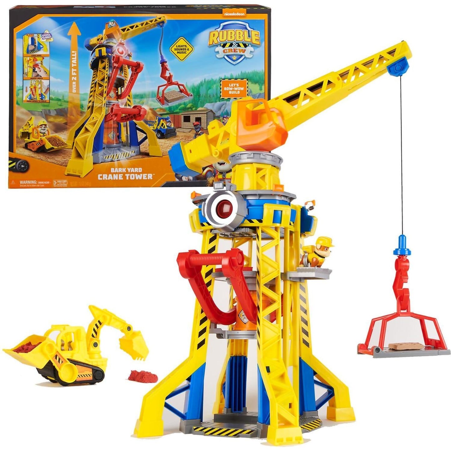 Paw Patrol - Rubble & Crew Bark Yard Crane Tower Playset With Rubble Action Figure Toy Bulldozer & Kinetic Build-it Play Sand - Spin Master