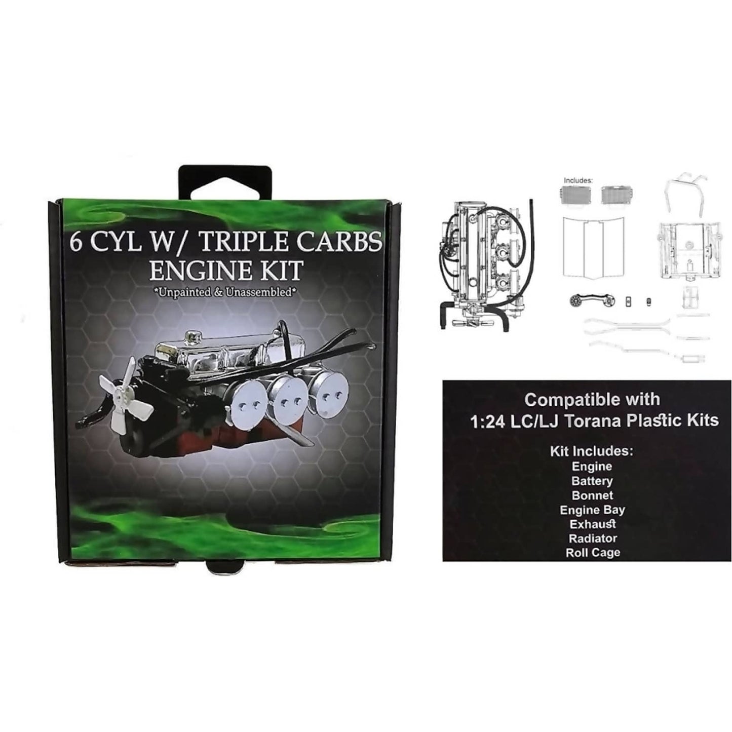 DDA Collectibles 1:24 Scale - LC & LJ 6 Cylinder Torana Engine with Triple Carbs Plastic Kit - Diecast Model Accessory