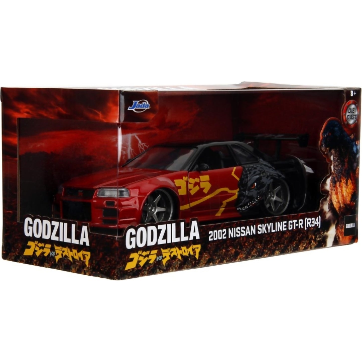 Jada Toys - Godzilla 2002 Nissan Skyline GT-R (R34) 1:24 Scale Diecast Vehicle