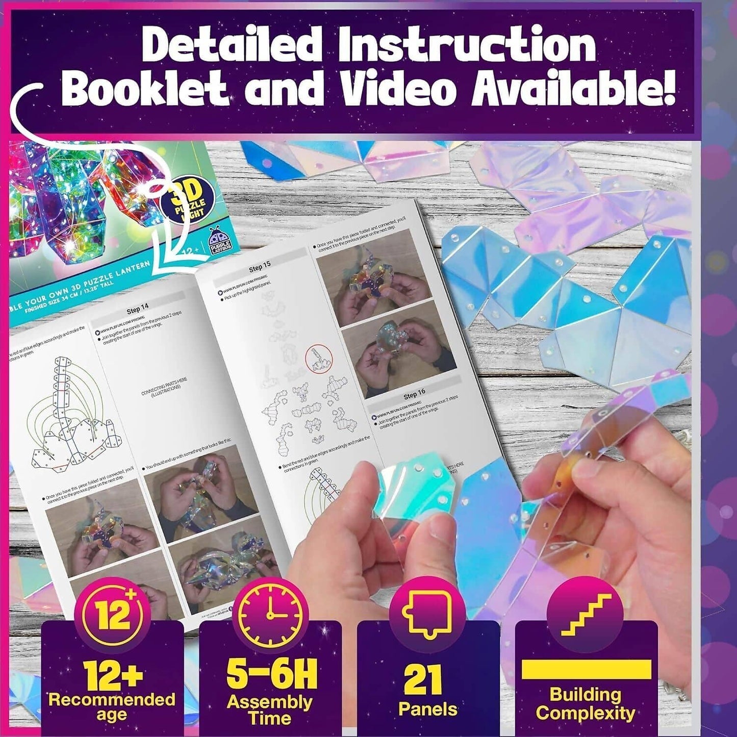 Purple Ladybug - Prismic Unicorn Lantern 3B Shape Puzzle Kit