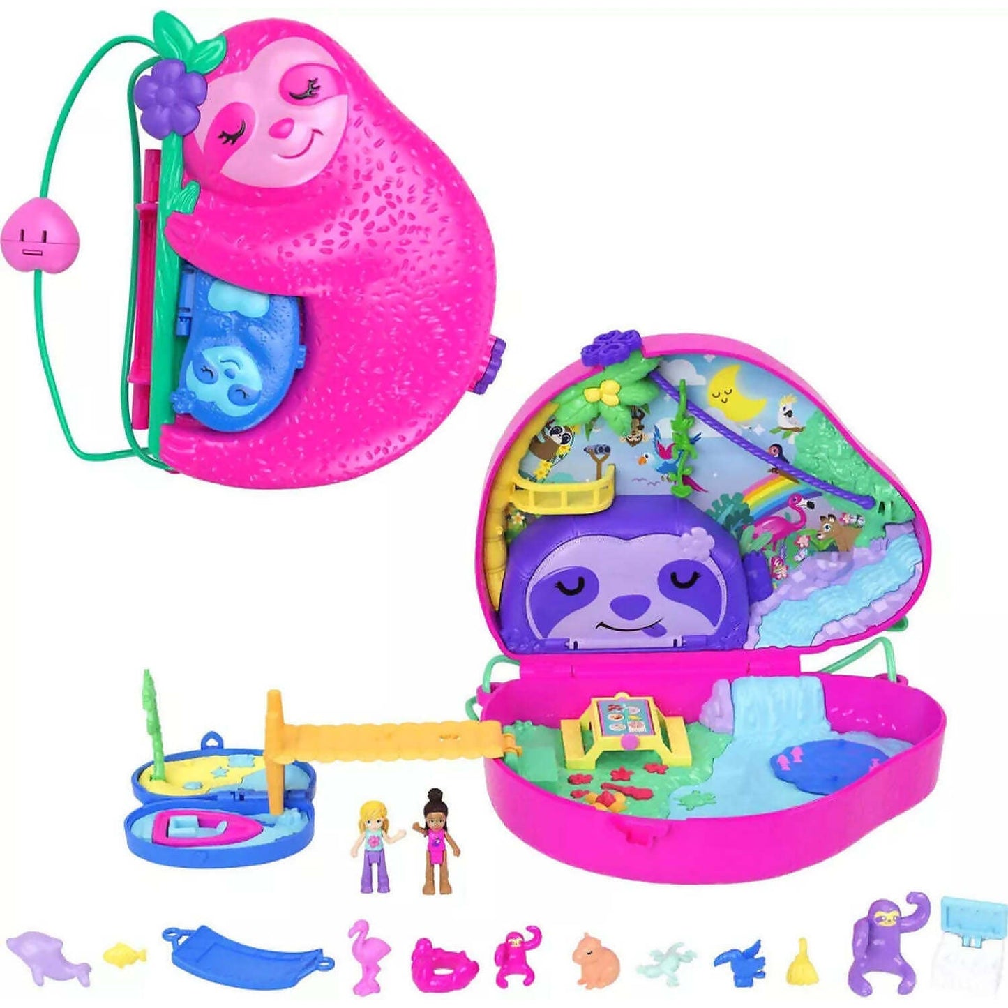 Polly Pocket - Sloth Family 2-in-1 Wearable Compact - Mattel