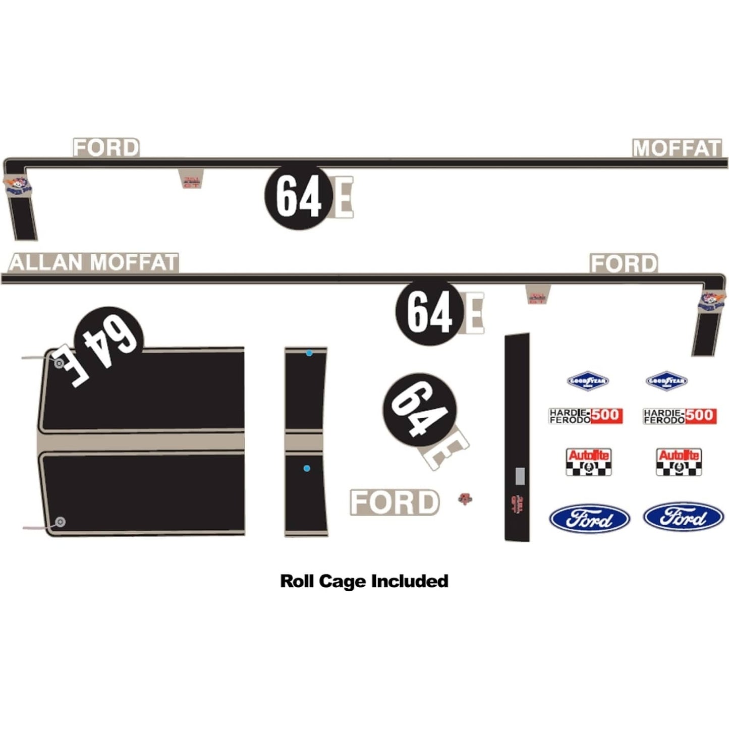 DDA Collectibles 1:24 Scale - #64E XW Ford Bathurst Decal Kit with Roll Cage - Diecast Model Accessory