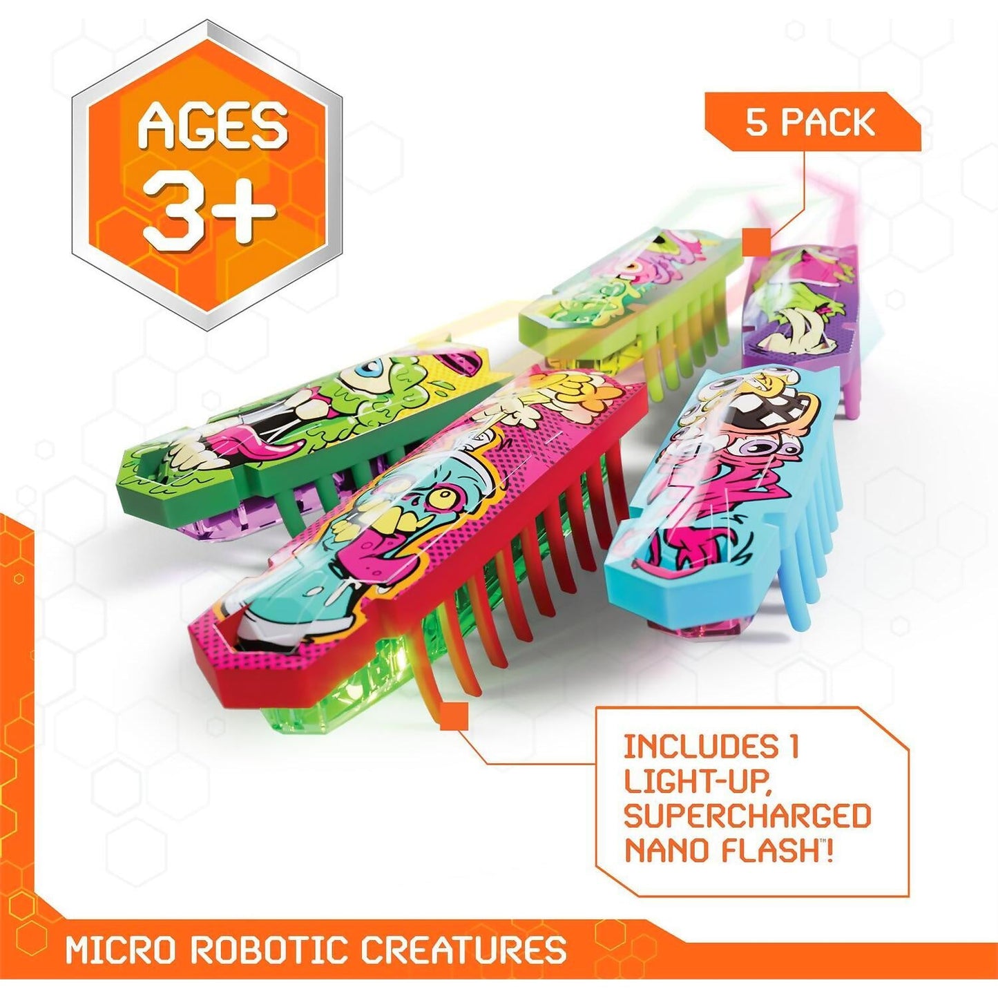 Hex Bots - Nano 5pk 4 Nano Bugs With Bonus Flash Nano