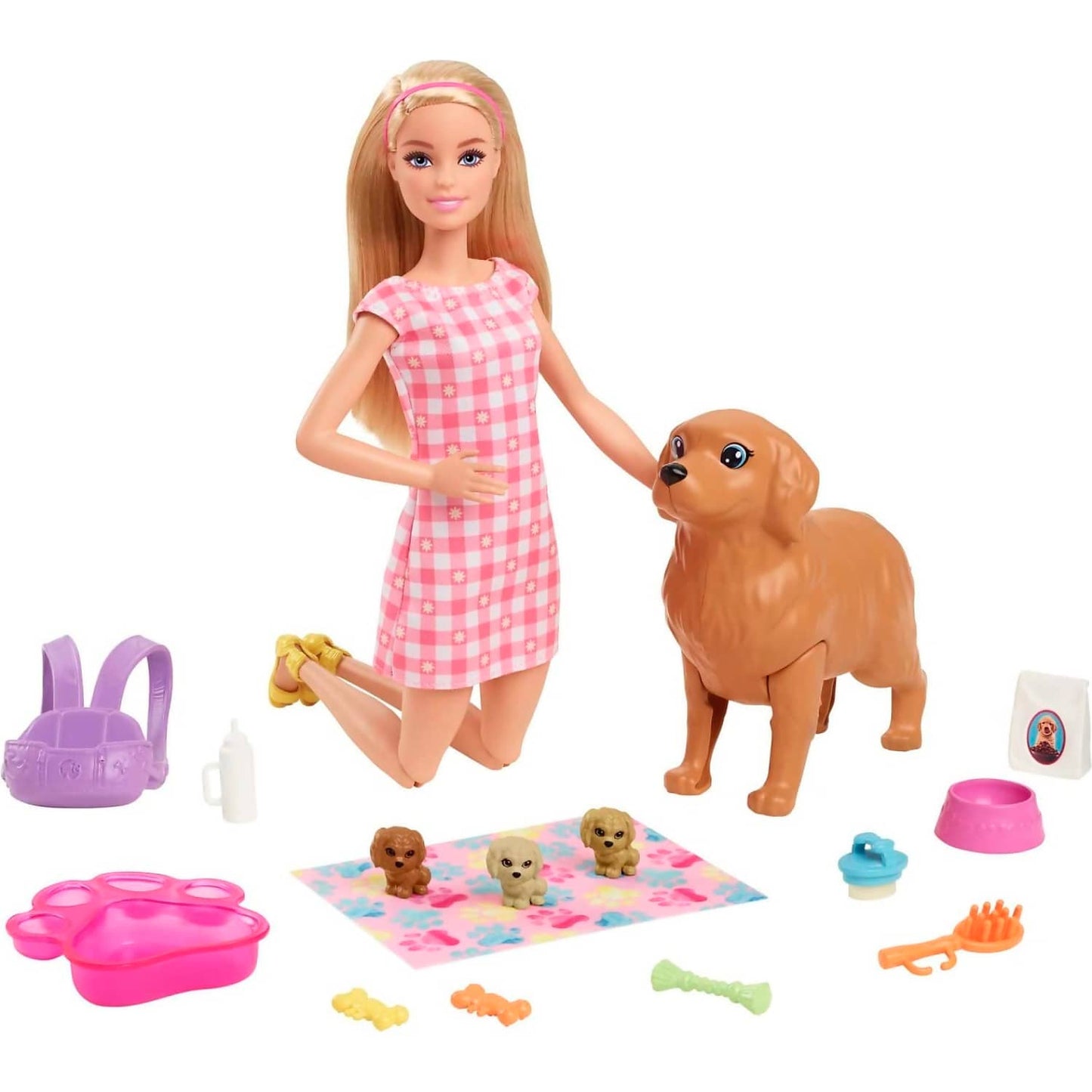 Barbie - Newborn Pups Playset With Blonde Doll Mommy Dog And 3 Puppies