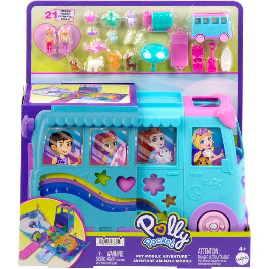 Polly Pocket - Pet Mobile Adventure Playset With Micro Dolls & Transforming Camper Van - Mattel