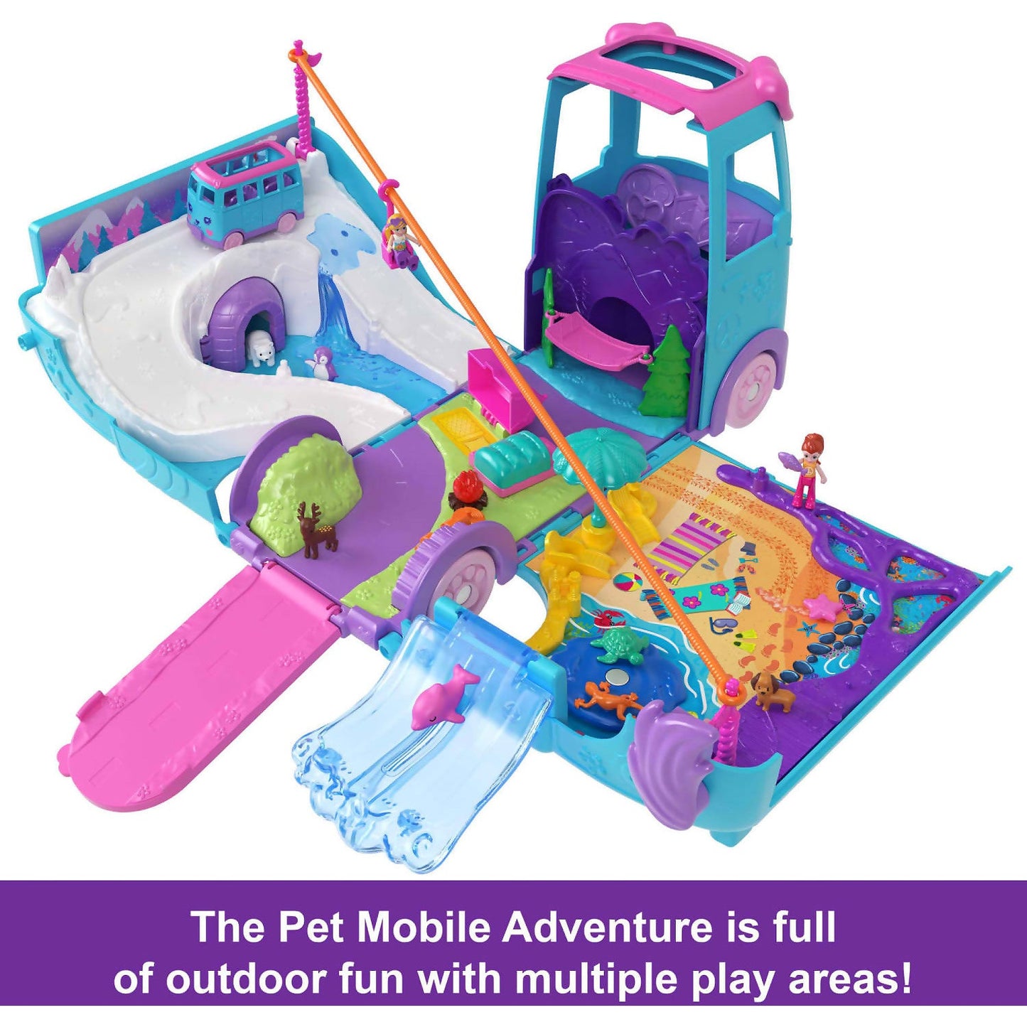 Polly Pocket - Pet Mobile Adventure Playset With Micro Dolls & Transforming Camper Van - Mattel