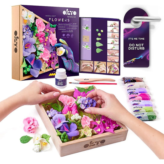OKTO Sensory Art - Wood & Craft DIY 3D Flowers Inspiration 21cm x 21cm