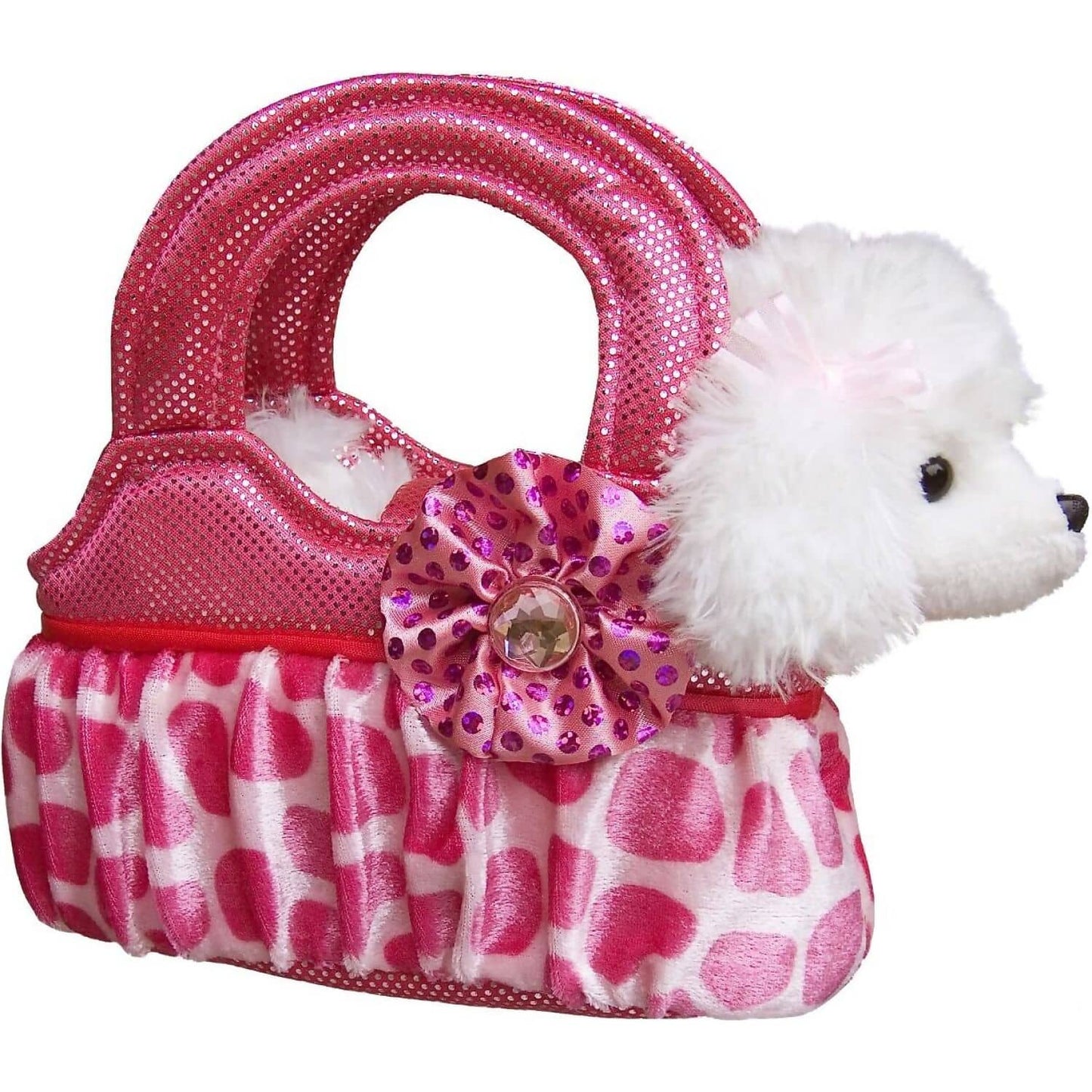 Cotton Candy - Fancy Pals Poodle In Pink Leopard Bag