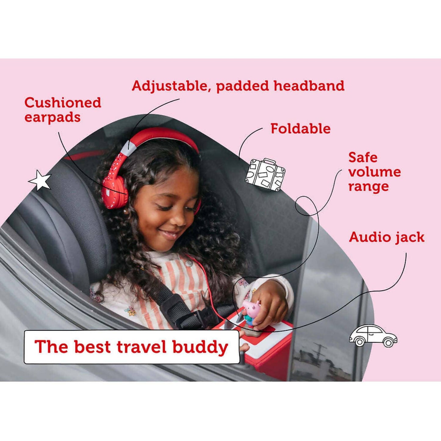 Tonies - Foldable Headphones Red Colour For Kids (Toniebox Not Included)