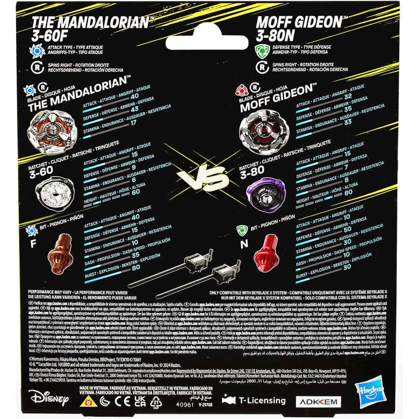 Beyblade X - Star Wars The Mandalorian 3-60f And Moff Gideon 3-80N Battle Tops Multipack Set With 2 Tops & 2 Launchers