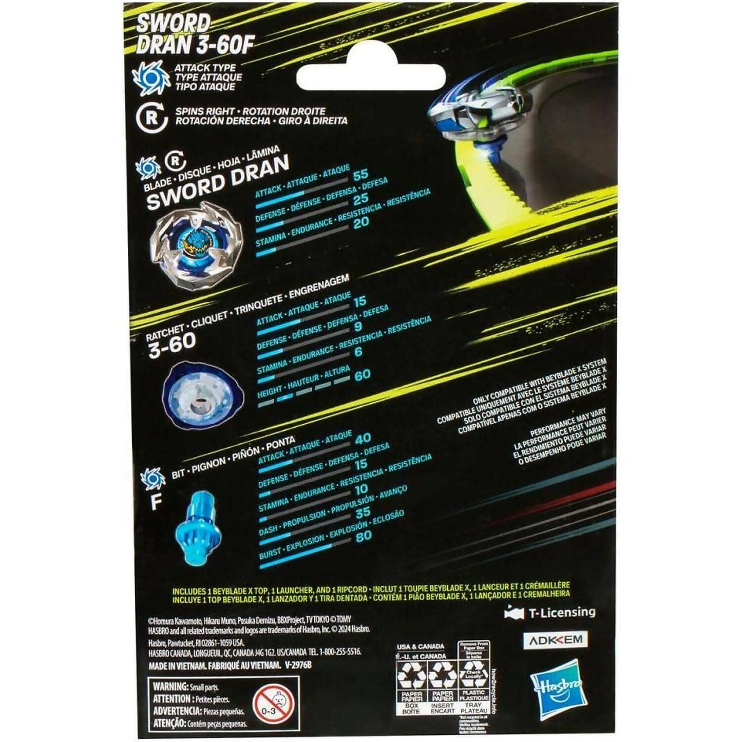 Beyblade X - Sword Dran 3-60F Starter Pack Set With Attack Type Top & Launcher