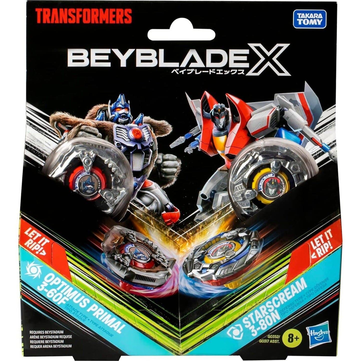 Beyblade X - Transformers Collab Optimus Primal 3-60F Vs. Starscream 3-80N Multipack Set With 2 Tops & 2 Launchers