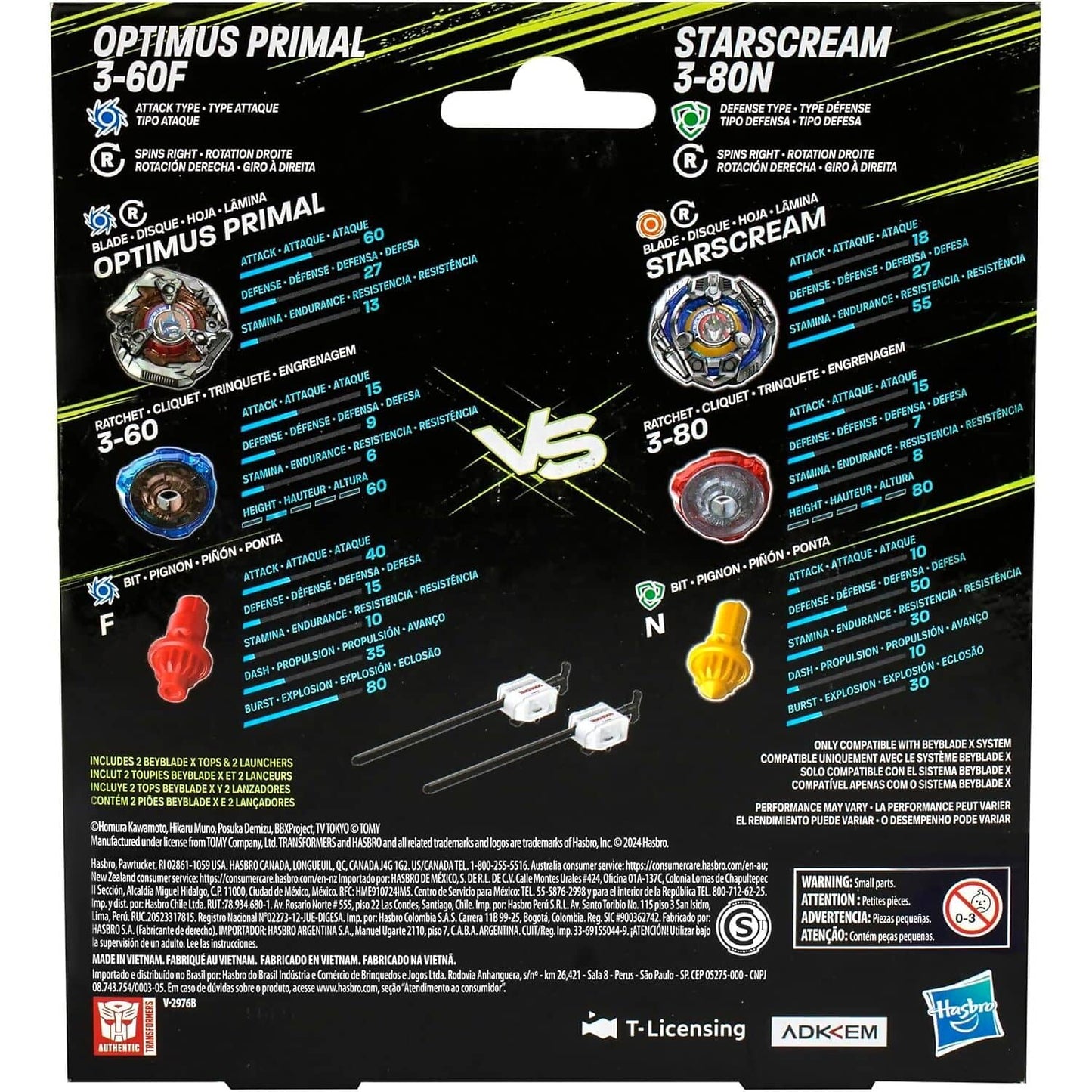 Beyblade X - Transformers Collab Optimus Primal 3-60F Vs. Starscream 3-80N Multipack Set With 2 Tops & 2 Launchers