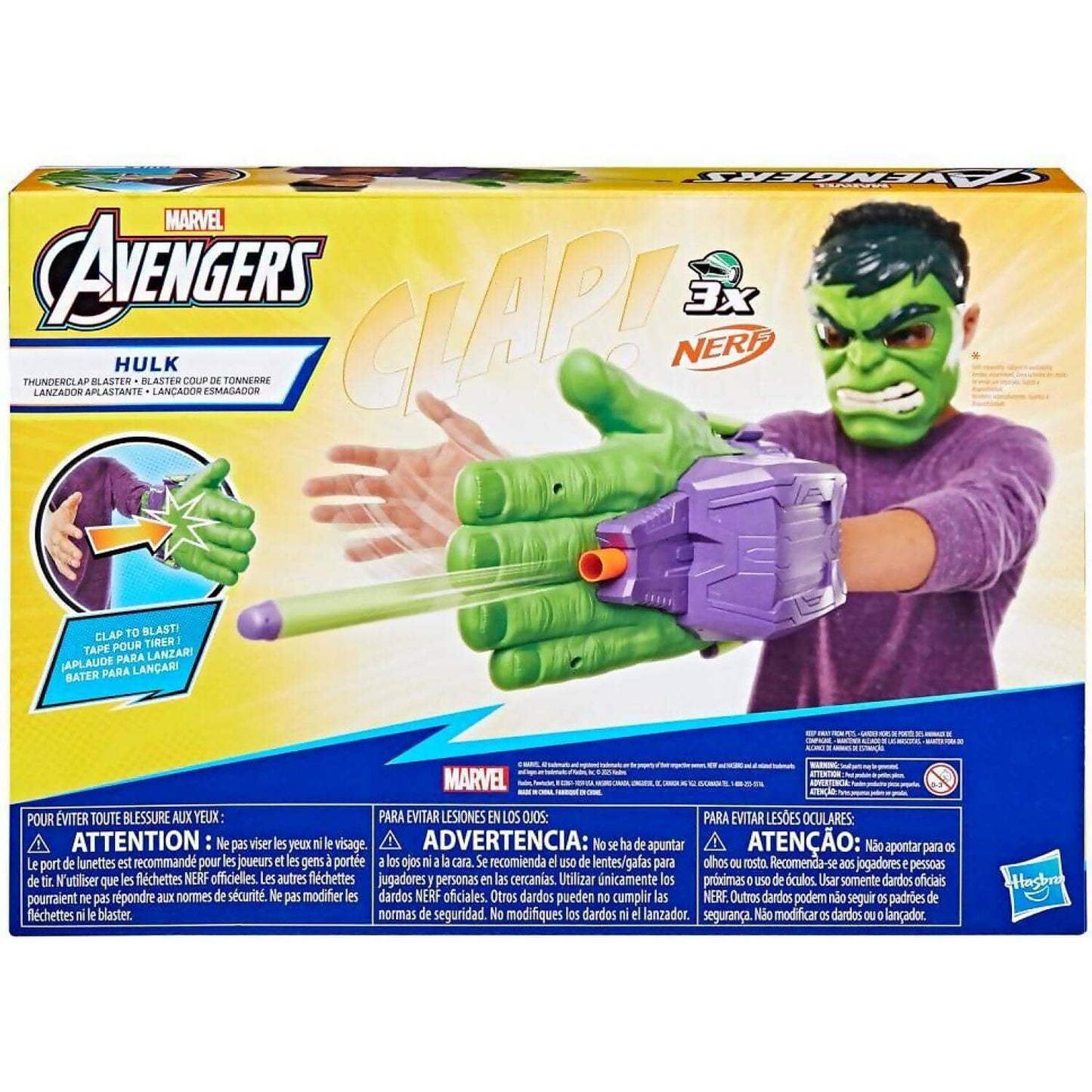 Nerf - Marvel Avengers Hulk Thunderclap Blaster Roleplay Toy With 3 Nerf Darts - Hasbro