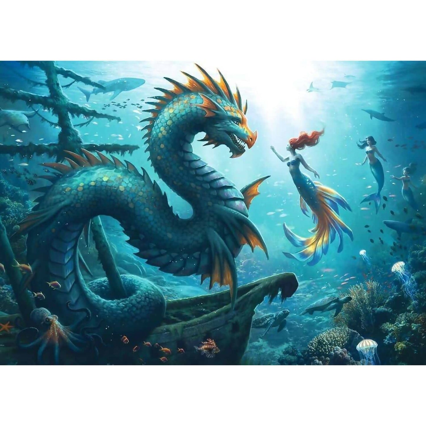 Ravensburger - Enchanted Depths Dragon Mermaid And Turtles Jigsaw Puzzle 1000pc